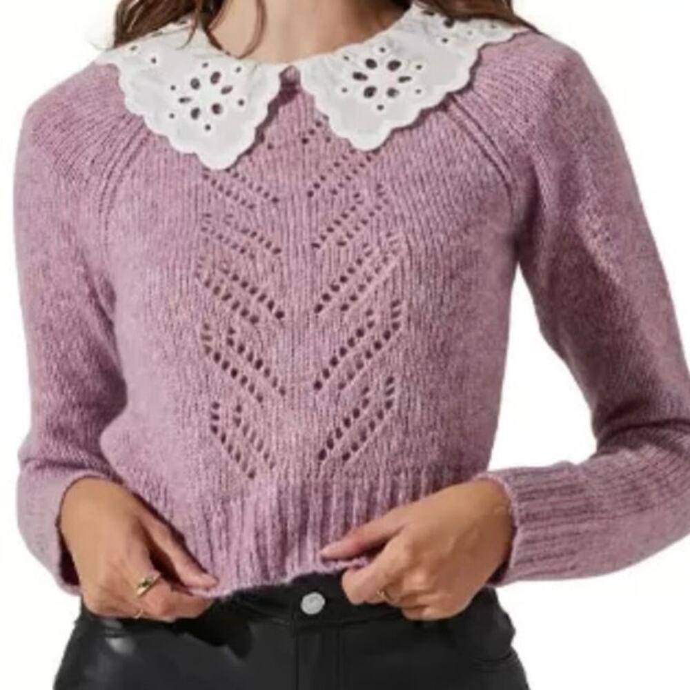 ASTR the label lace collar sweater purple preppy cottagecore feminine  medium